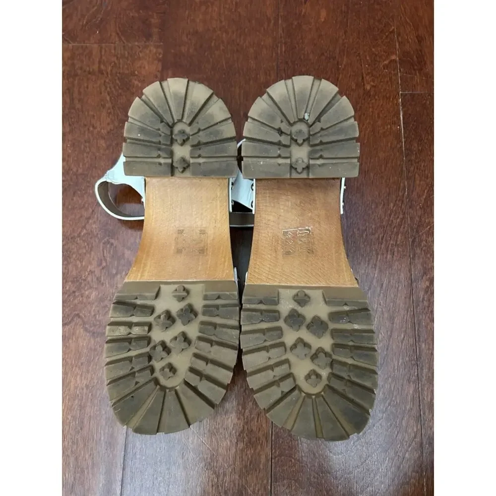 Call It Spring White Vegan Leather Platform Clog Sandals with Studs, Size 8.5